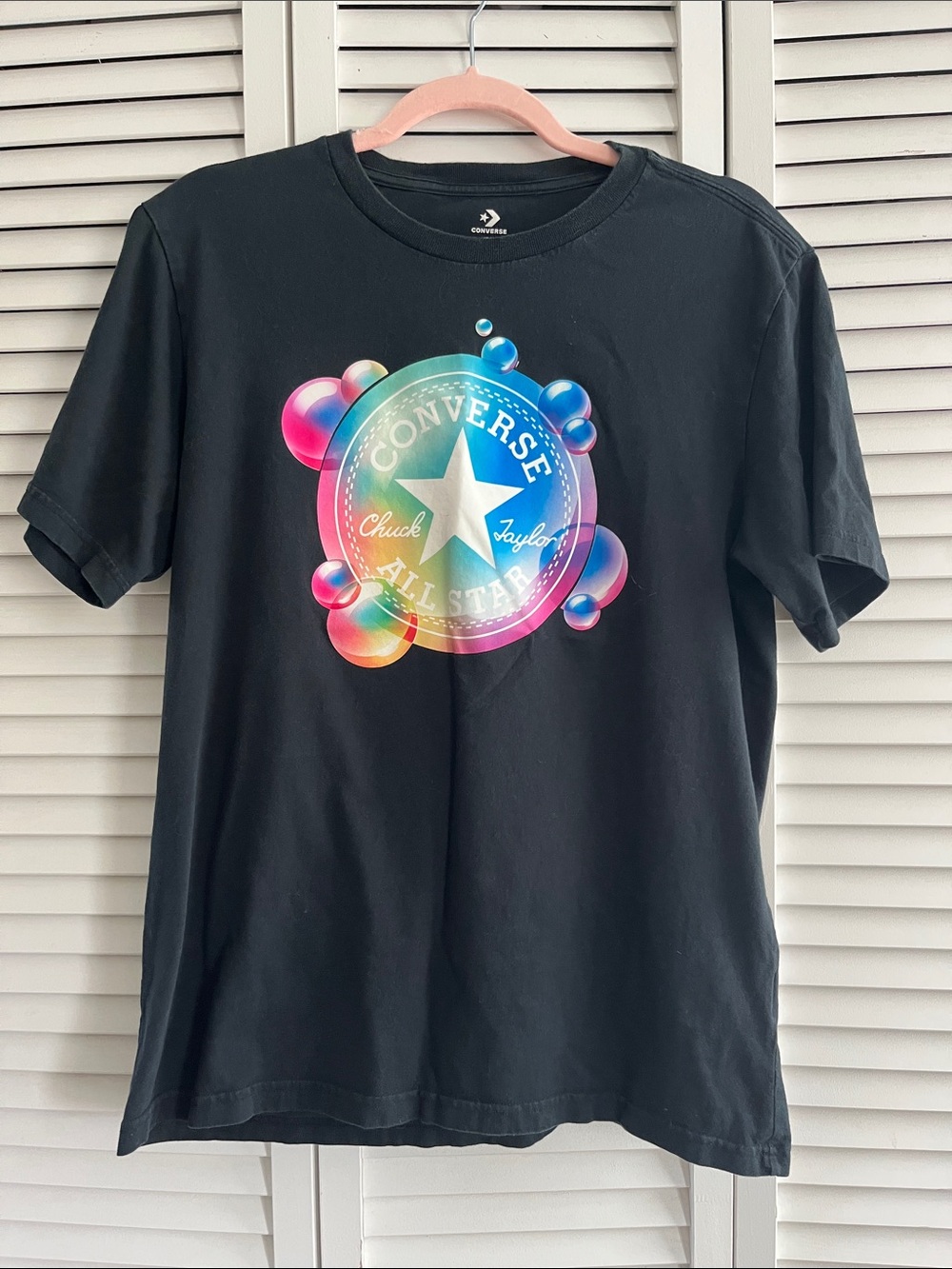 Converse Black Tee with Rainbow Bubble All Star Logo